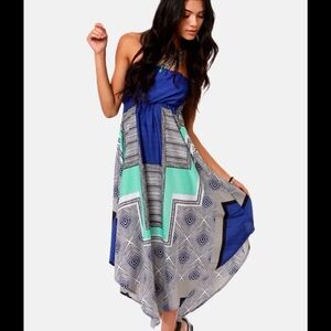Roxy Floating by Strapless Blue Print handkerchief Dress Nordstrom Large